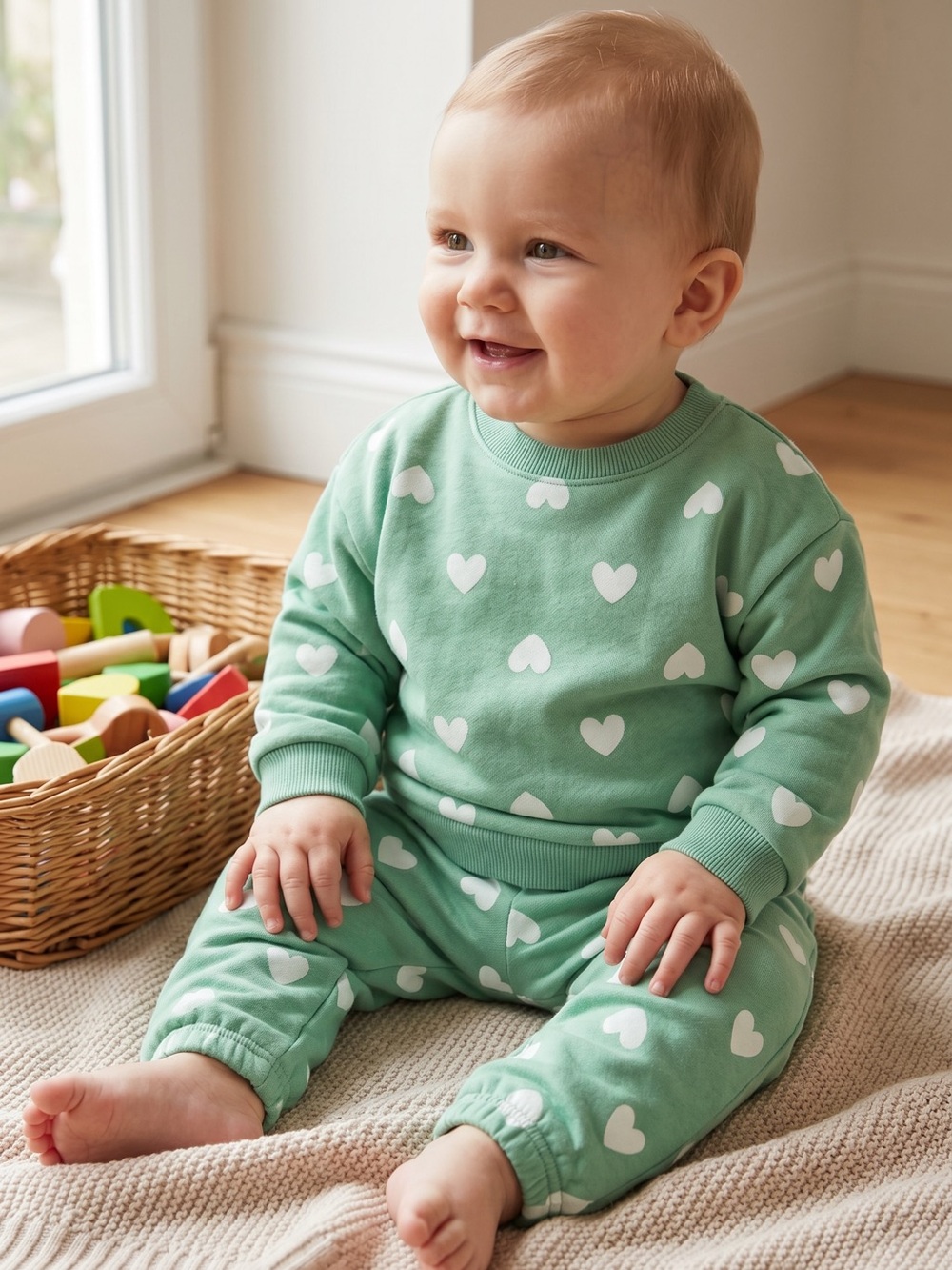 wonder nation Mint Green Heart Print Pajama Set